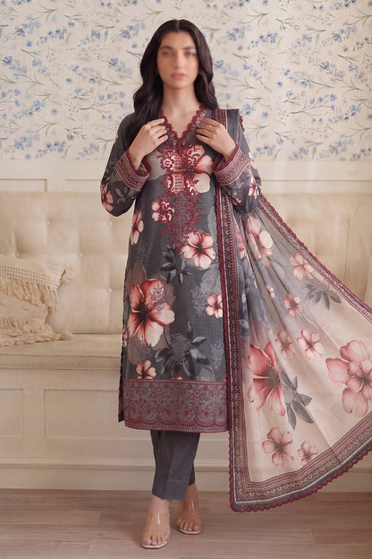 3 Piece - Embroidered Doriya Lawn - Saffron 130