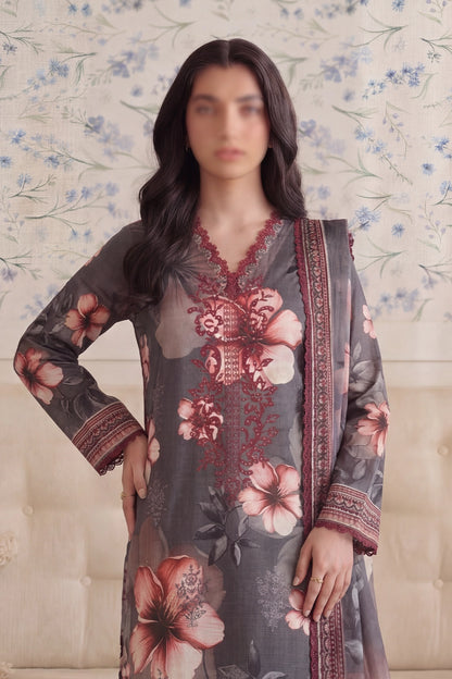 3 Piece - Embroidered Doriya Lawn - Saffron 130