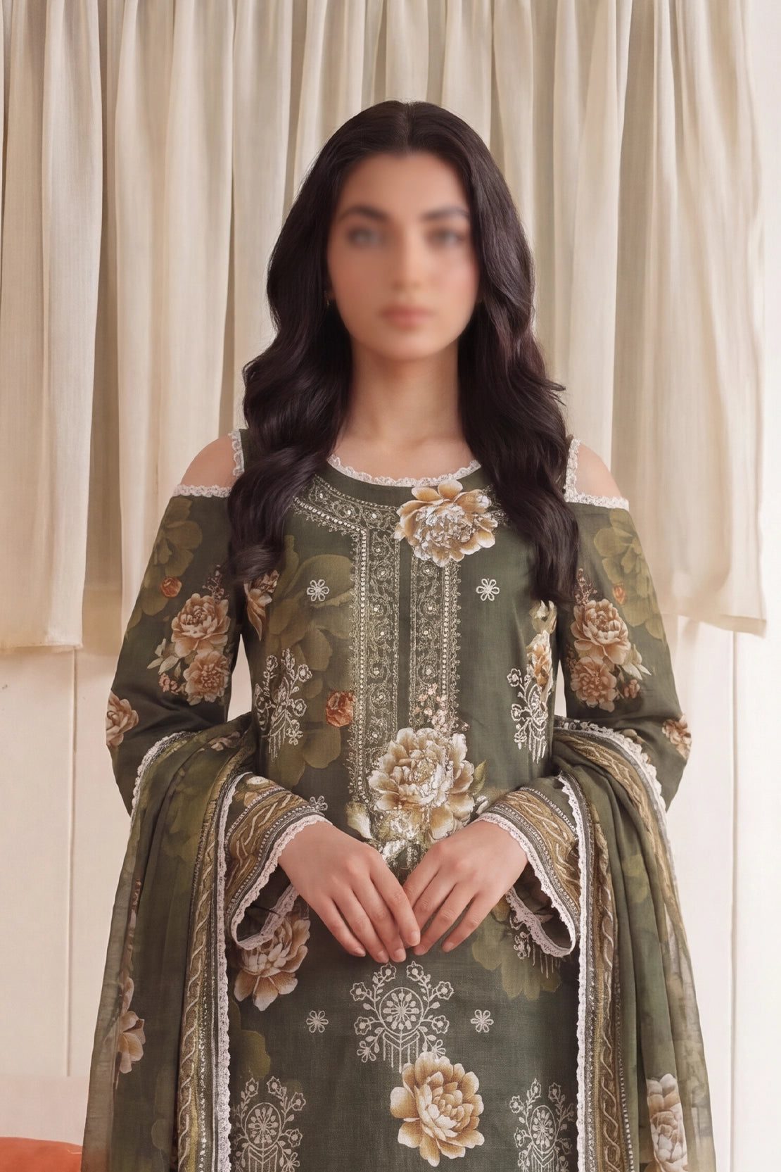 3 Piece - Embroidered Doriya Lawn - Saffron 131