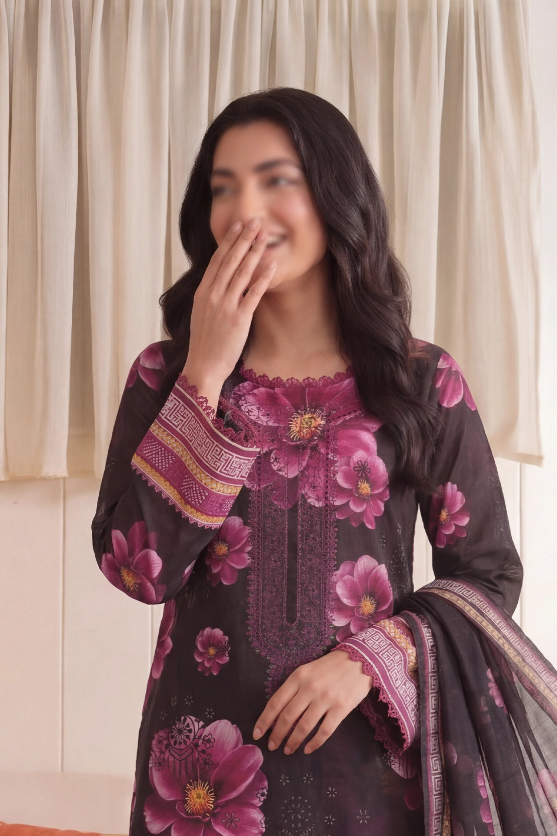 3 Piece - Embroidered Doriya Lawn - Saffron 132