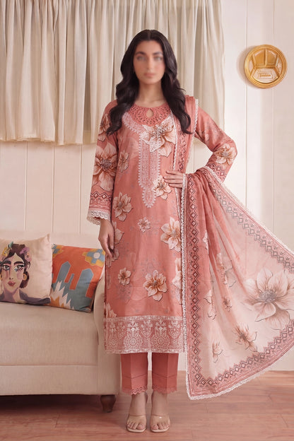 3 Piece - Embroidered Doriya Lawn - Saffron 133
