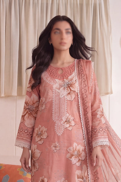 3 Piece - Embroidered Doriya Lawn - Saffron 133