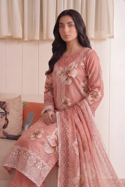 3 Piece - Embroidered Doriya Lawn - Saffron 133