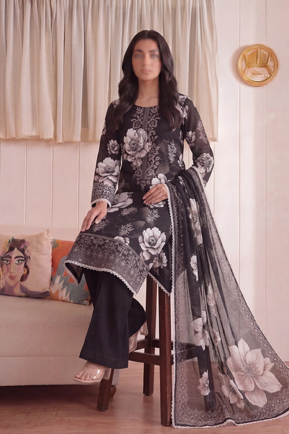 3 Piece - Embroidered Doriya Lawn - Saffron 134