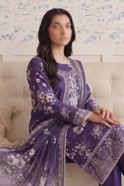 3 Piece - Embroidered Doriya Lawn - Saffron 135