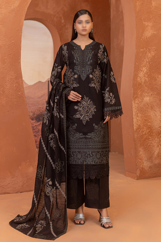 3 Piece - Embroidered Lawn Slub Karandi - Suffuse 101