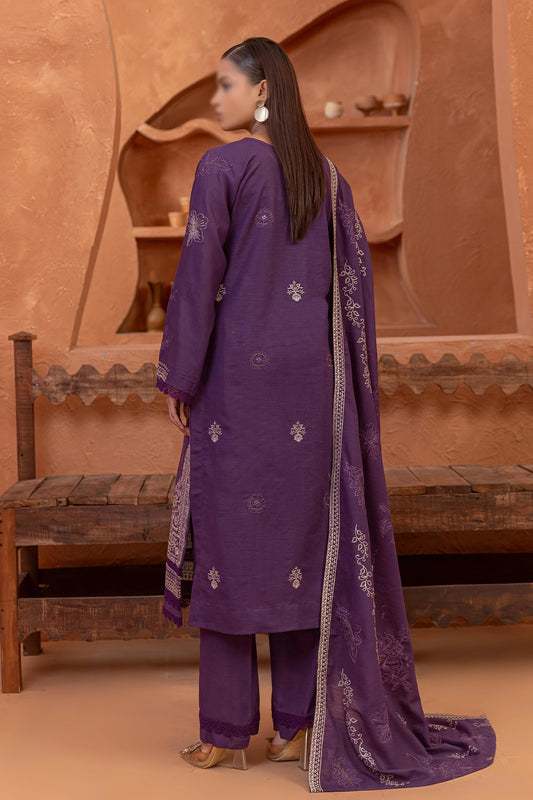 3 Piece - Embroidered Lawn Slub Karandi - Suffuse 104