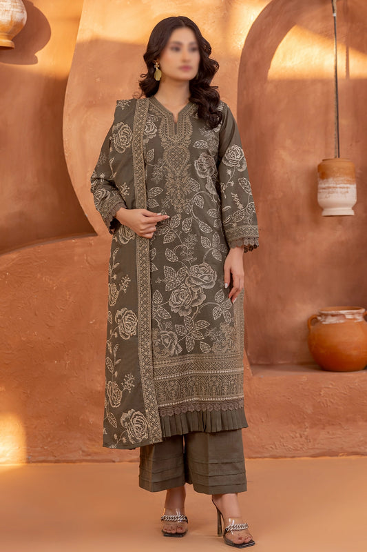3 Piece - Embroidered Lawn Slub Karandi - Suffuse 105