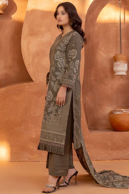 3 Piece - Embroidered Lawn Slub Karandi - Suffuse 105