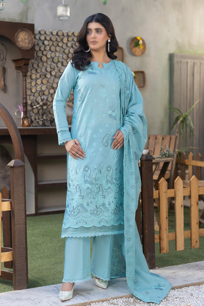 3 Piece - Embroidered Lawn Slub Karandi - Tana Bana 102