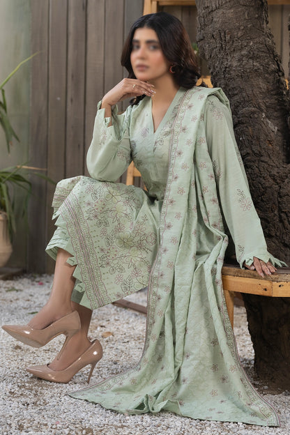 3 Piece - Embroidered Lawn Slub Karandi - Tana Bana 103
