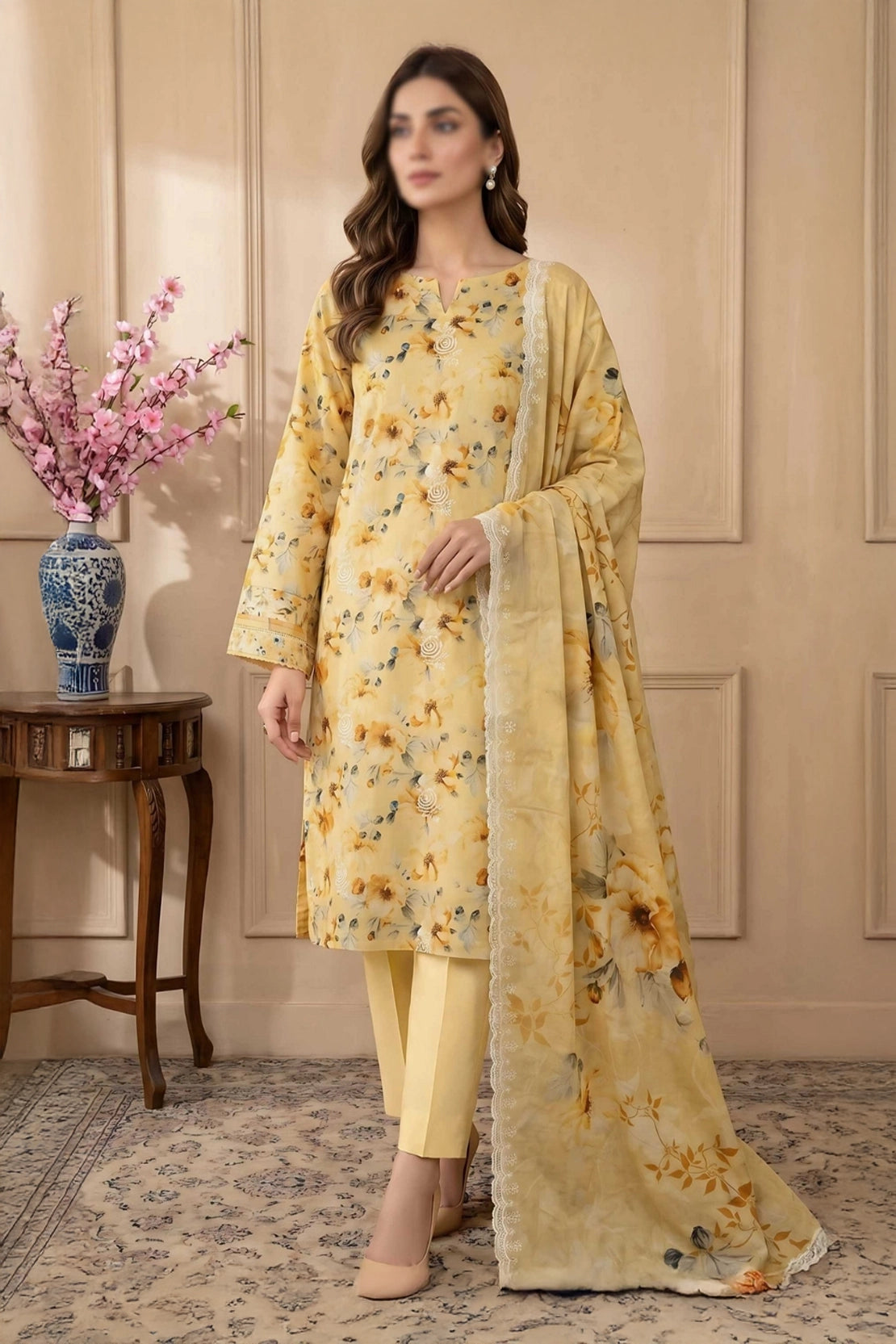 3 Piece - Embroidered Lawn - Tehzeeb 18501
