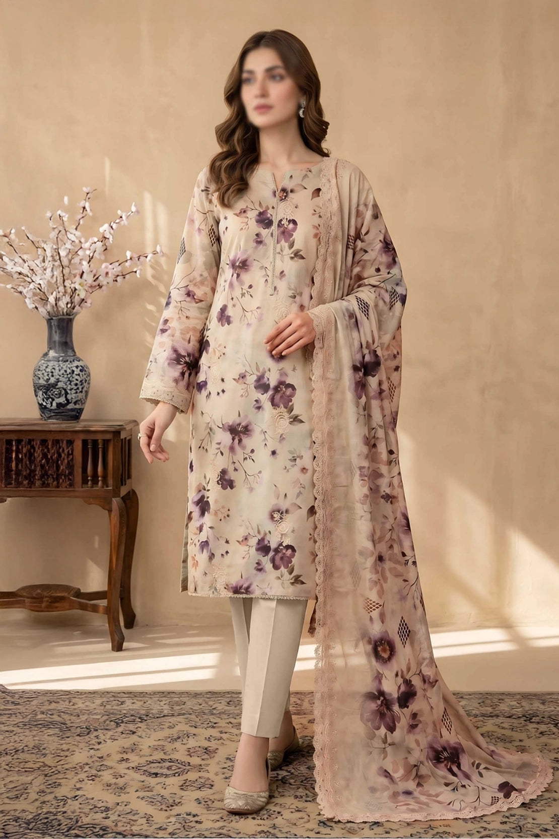 3 Piece - Embroidered Lawn - Tehzeeb 18510
